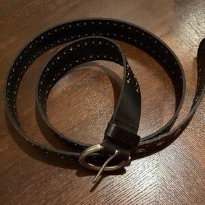 Black Leather Belt with Perforated Detail
